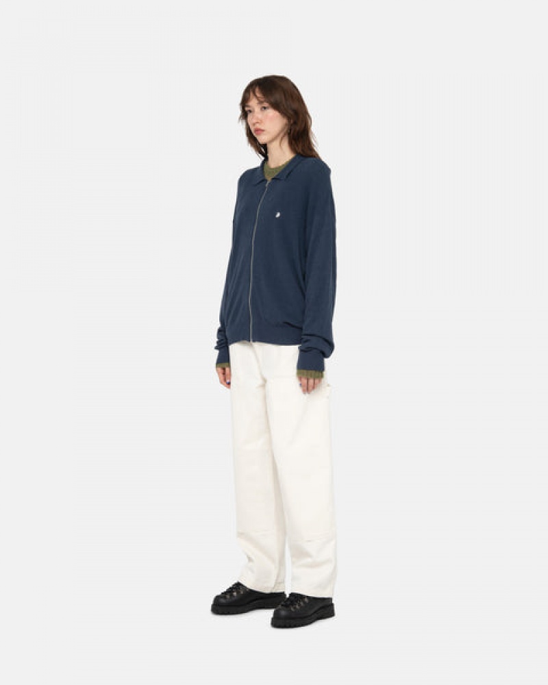 Stussy Light Weight Ls Zip Polo Men Tops Navy | JMX-0630