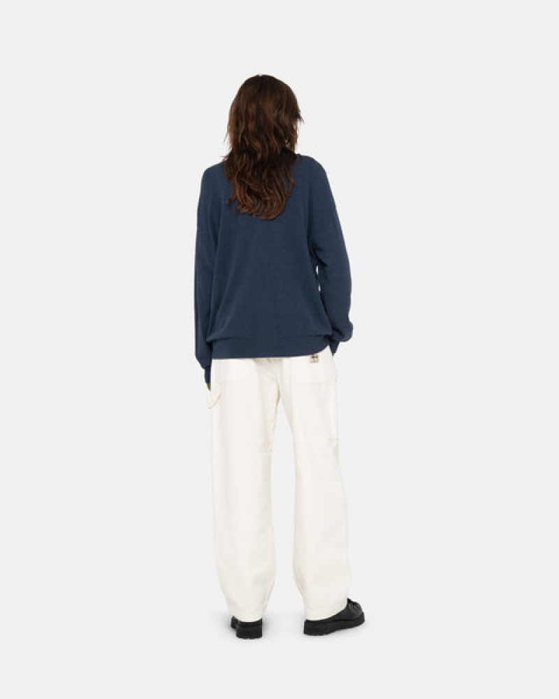 Stussy Light Weight Ls Zip Polo Women Tops Navy | WLR-2180