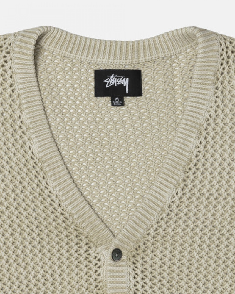 Stussy Loose Gauge Cardigan Men Sweaters Beige | YTS-5456