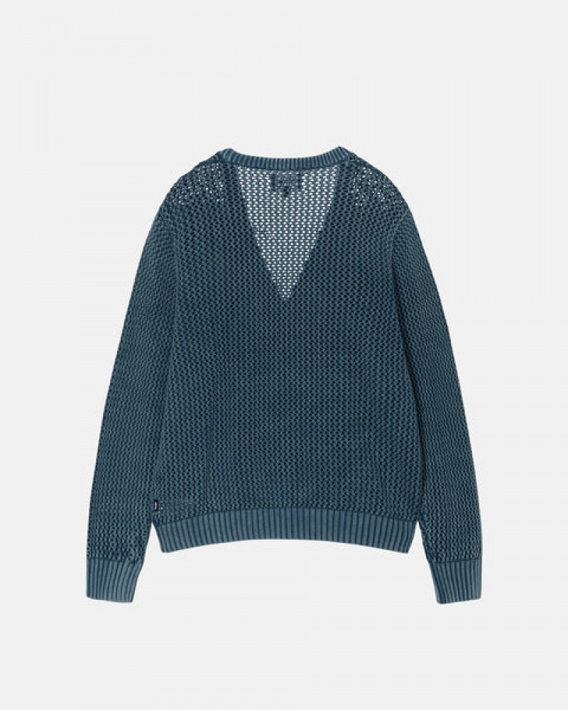 Stussy Loose Gauge Cardigan Men Sweaters Blue | MXH-9307