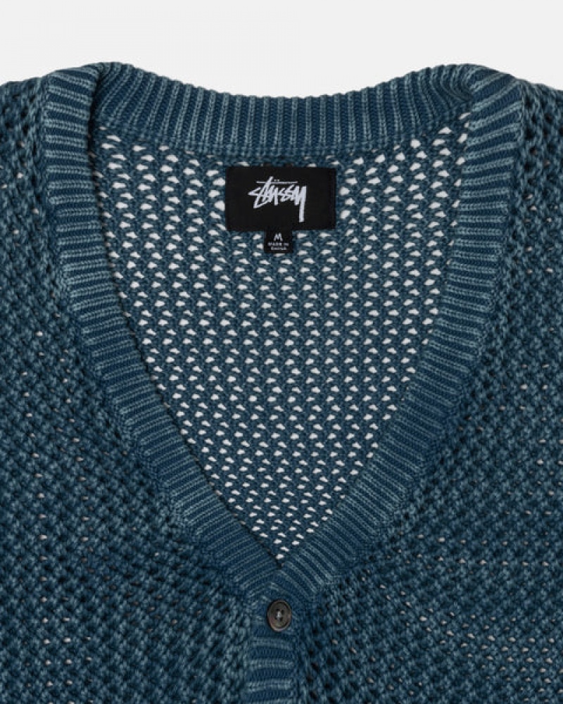 Stussy Loose Gauge Cardigan Men Sweaters Blue | MXH-9307