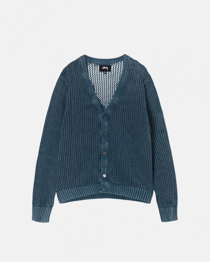 Stussy Loose Gauge Cardigan Men Sweaters Blue | MXH-9307