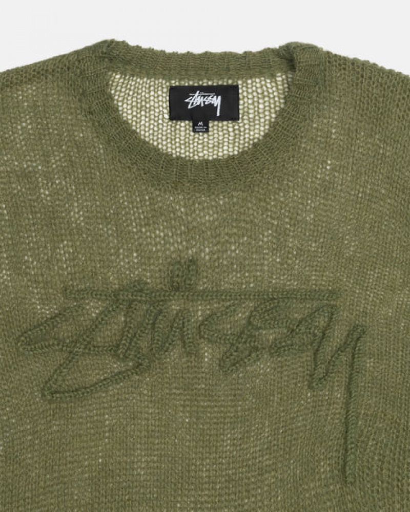 Stussy Loose Knit Sweater Men Sweaters Olive | KCQ-7795