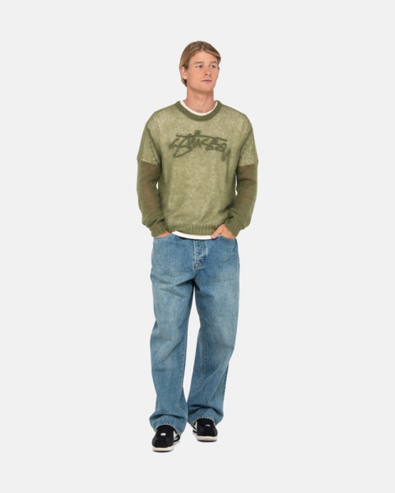 Stussy Loose Knit Sweater Men Sweaters Olive | KCQ-7795