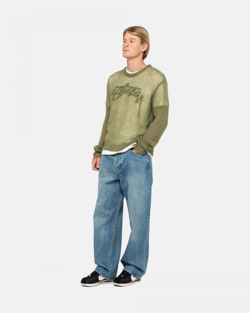 Stussy Loose Knit Sweater Men Sweaters Olive | KCQ-7795