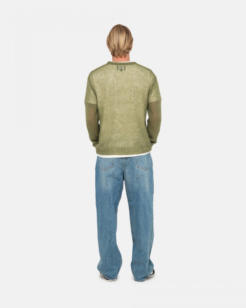 Stussy Loose Knit Sweater Men Sweaters Olive | KCQ-7795