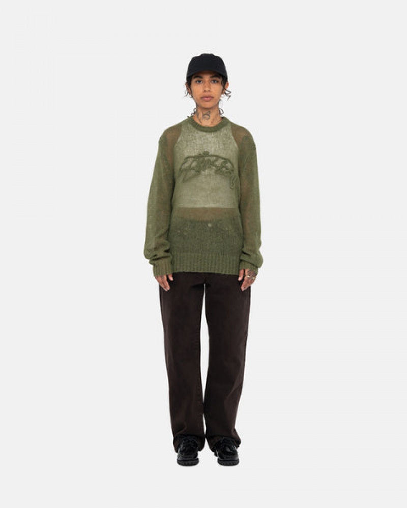 Stussy Loose Knit Sweater Men Sweaters Olive | KCQ-7795