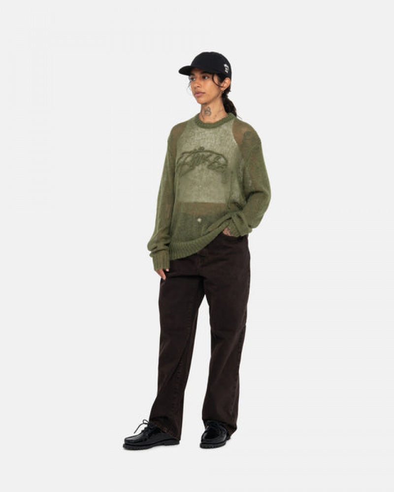 Stussy Loose Knit Sweater Men Sweaters Olive | KCQ-7795