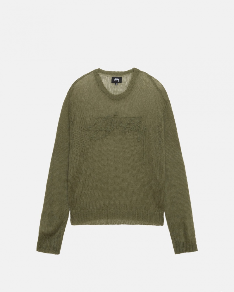 Stussy Loose Knit Sweater Men Sweaters Olive | KCQ-7795