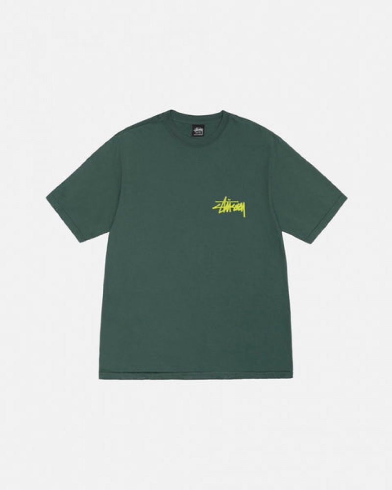 Stussy Old Phone Tee Pigment Dyed Men T Shirt Green | VNV-9264