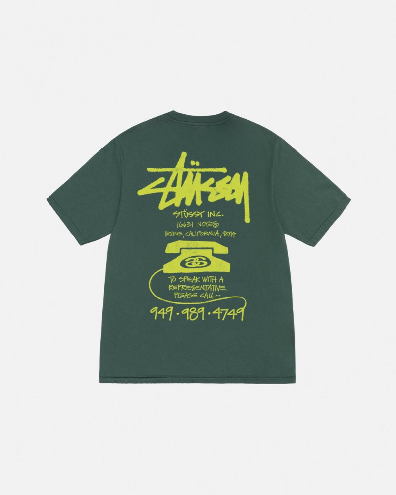 Stussy Old Phone Tee Pigment Dyed Men T Shirt Green | VNV-9264