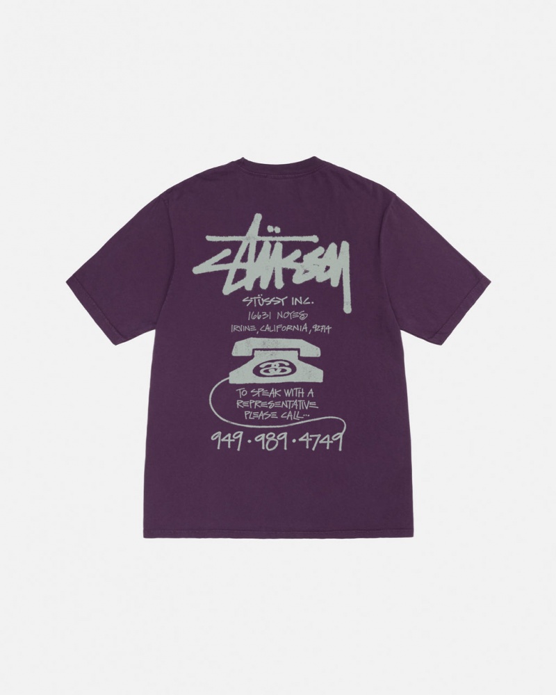 Stussy Old Phone Tee Pigment Dyed Men T Shirt Purple | LTU-8024