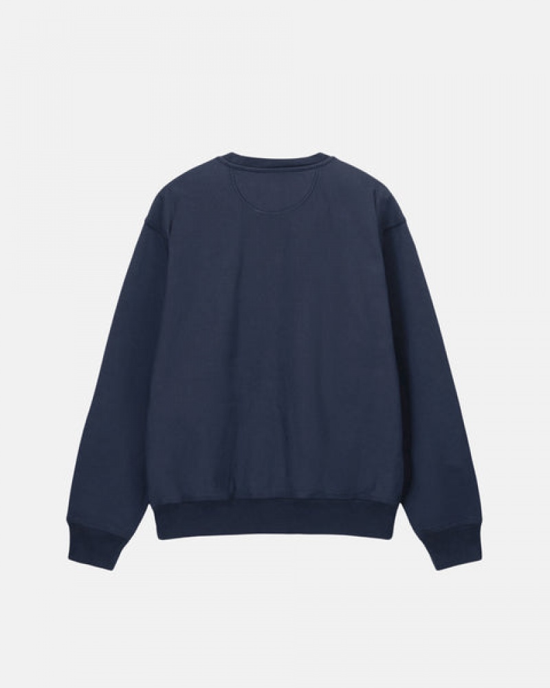 Stussy Overdyed Stock Logo Crew Men Sweatshirts Navy | PRK-4892