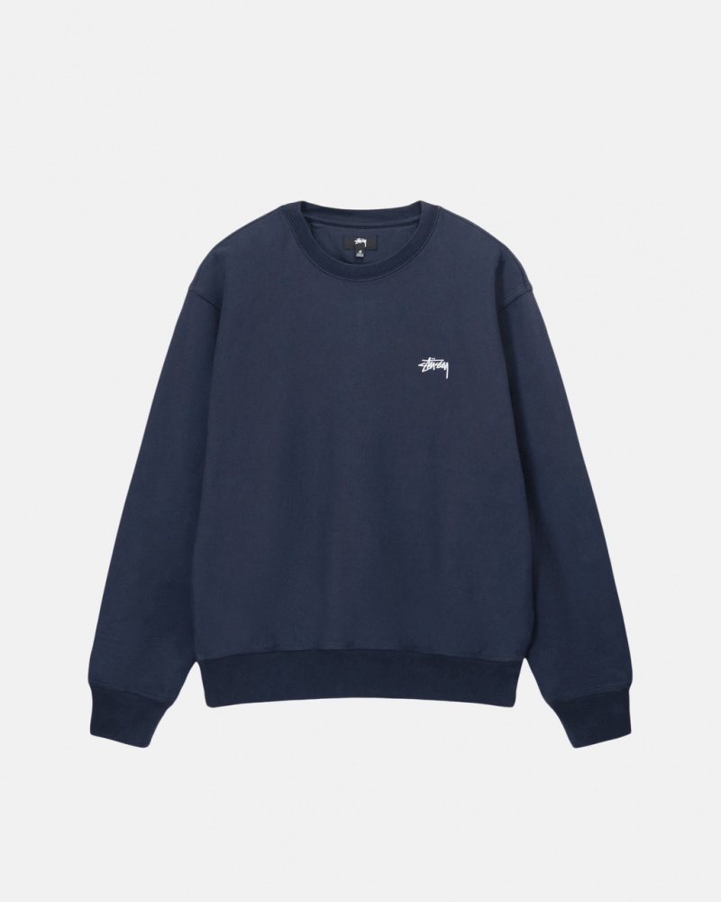 Stussy Overdyed Stock Logo Crew Men Sweatshirts Navy | PRK-4892