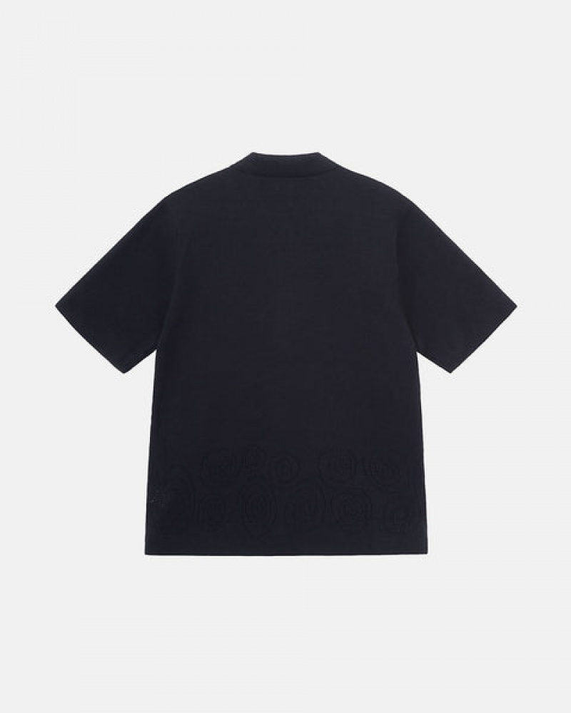 Stussy Perforated Swirl Knit Shirt Men Shirts Black | ALZ-1792