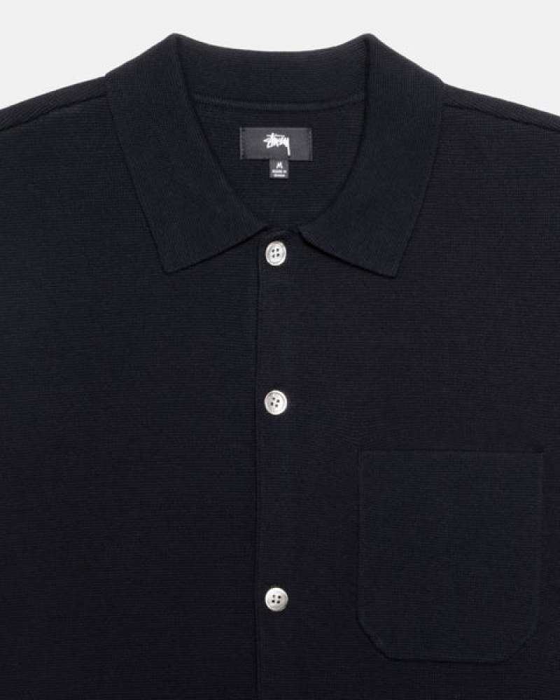 Stussy Perforated Swirl Knit Shirt Men Shirts Black | ALZ-1792