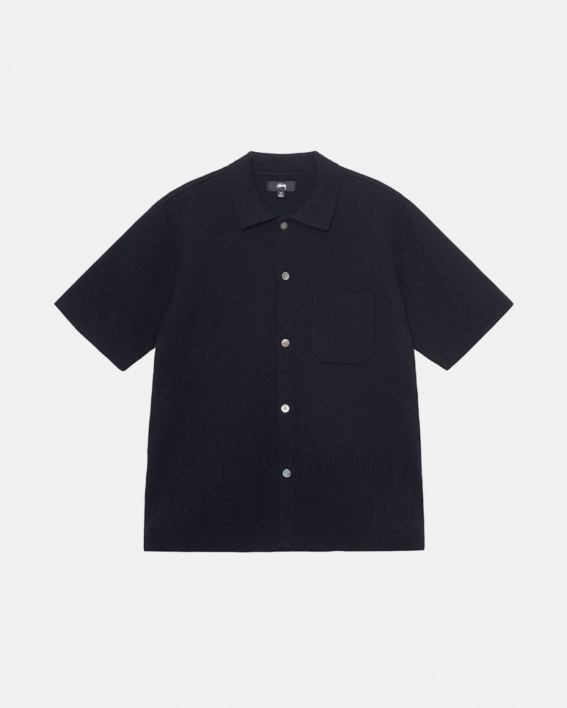 Stussy Perforated Swirl Knit Shirt Men Shirts Black | ALZ-1792