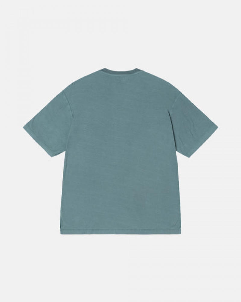 Stussy Pig. Dyed Inside Out Crew Men T Shirt Turquoise | QHW-1832