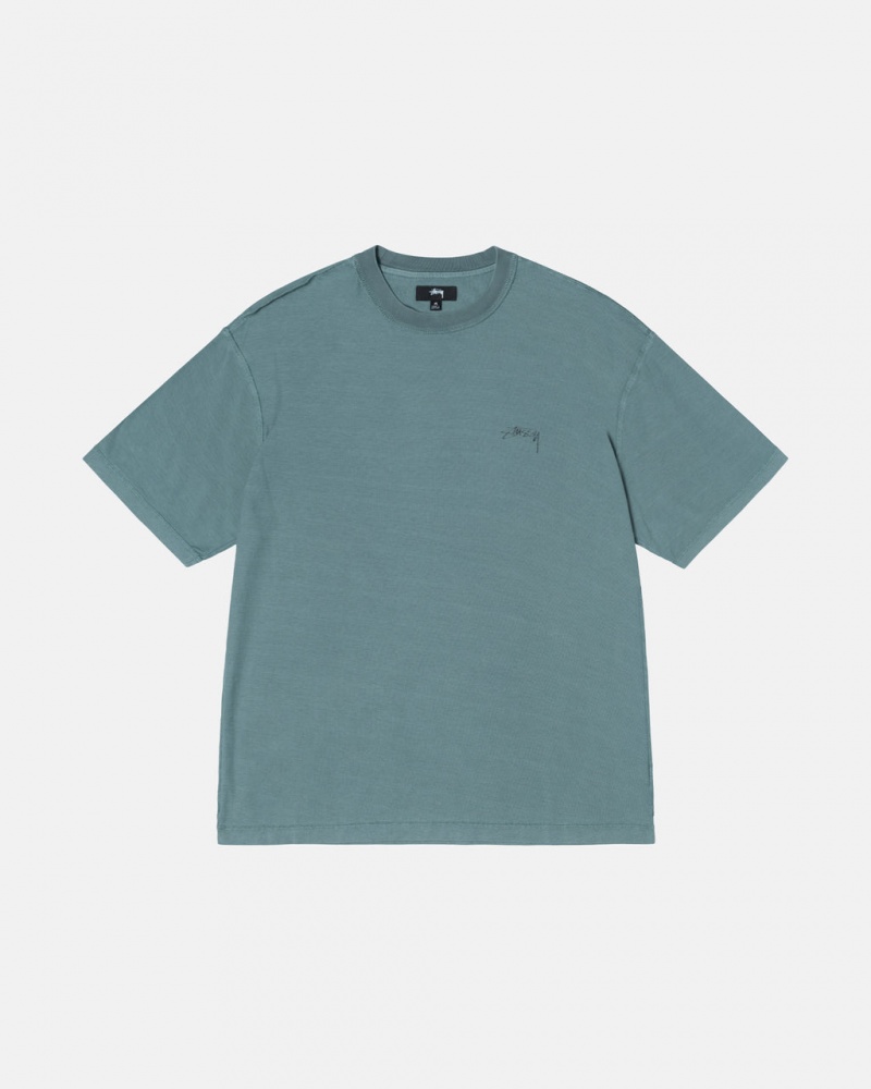 Stussy Pig. Dyed Inside Out Crew Men T Shirt Turquoise | QHW-1832