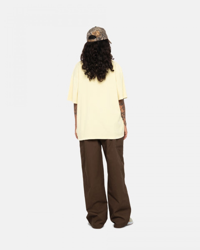 Stussy Pig. Dyed Inside Out Crew Men Tops Yellow | DOT-8493