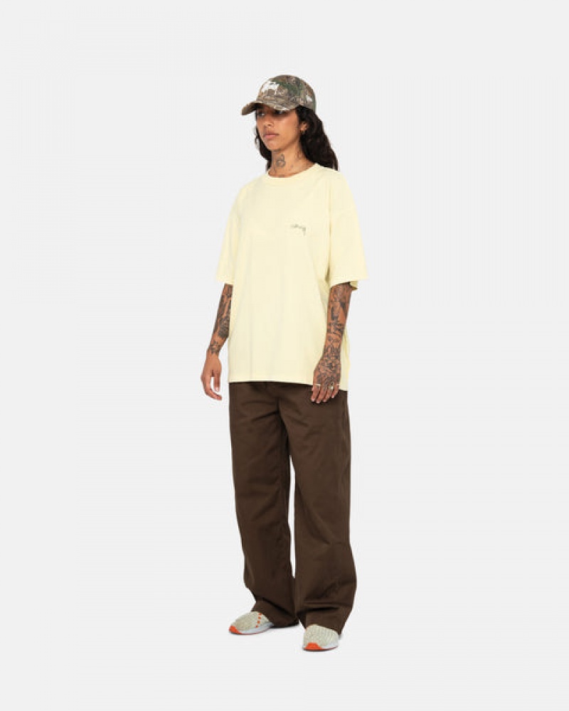 Stussy Pig. Dyed Inside Out Crew Women T Shirt Yellow | ZJP-9334