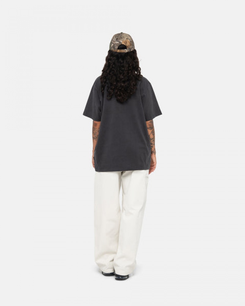 Stussy Pigment Dyed Crew Men Tops Black | YRW-8946