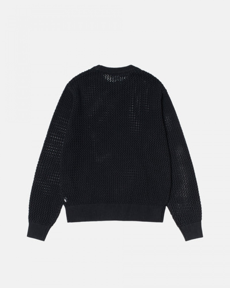 Stussy Pigment Dyed Loose Gauge Knit Sweater Men Sweaters Black | TXD-2451