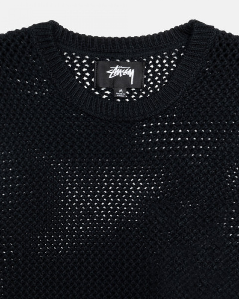 Stussy Pigment Dyed Loose Gauge Knit Sweater Men Sweaters Black | TXD-2451