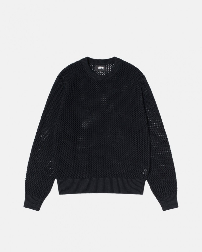 Stussy Pigment Dyed Loose Gauge Knit Sweater Men Sweaters Black | TXD-2451