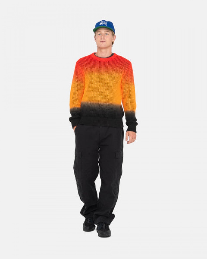 Stussy Pigment Dyed Loose Gauge Knit Sweater Men Sweaters Black / Red | IRR-2131