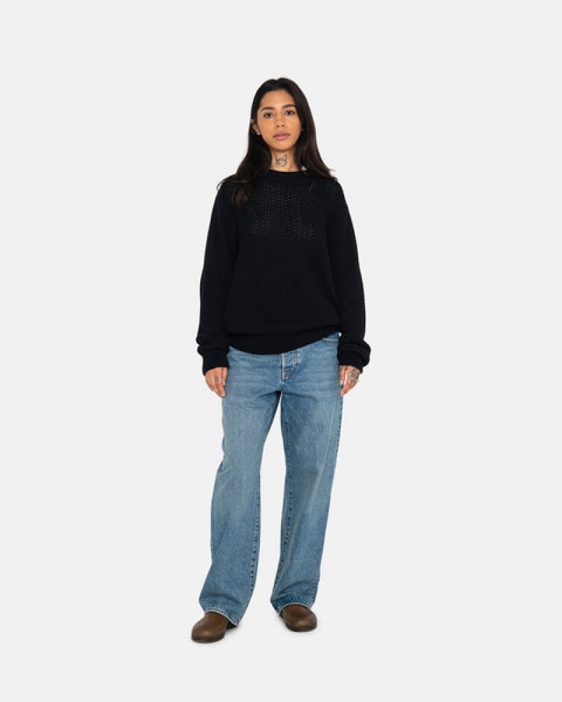 Stussy Pigment Dyed Loose Gauge Knit Sweater Women Sweaters Black | GXQ-3331