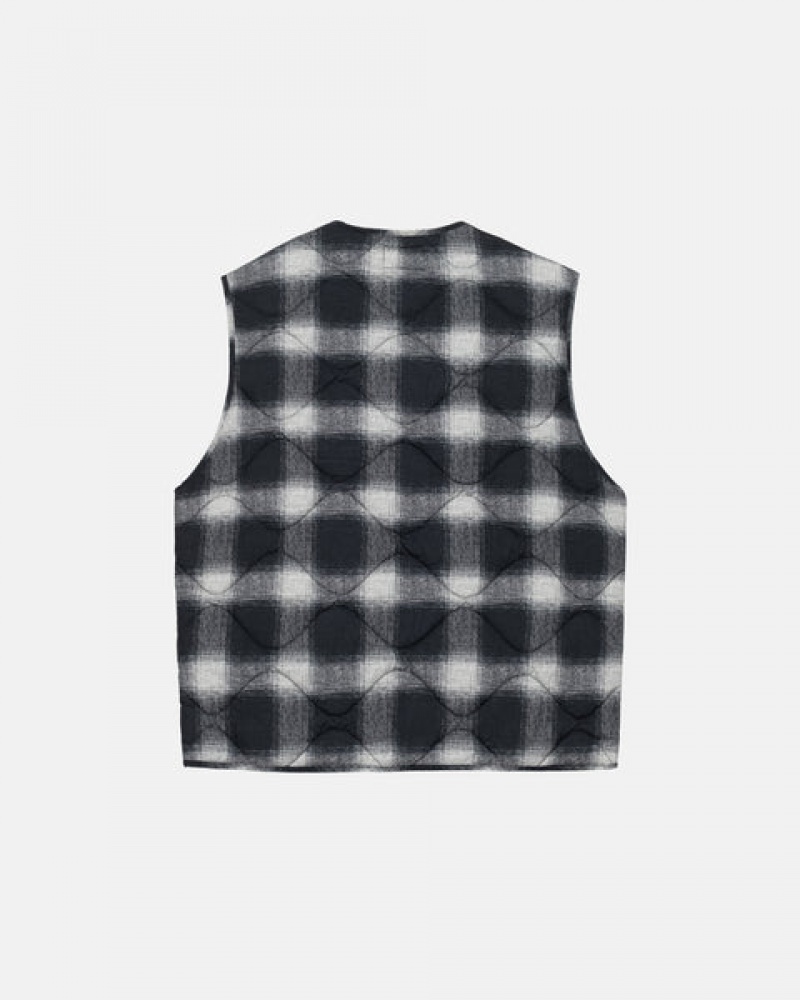 Stussy Plaid Nylon Liner Vest Men Vest Black | VLC-1750