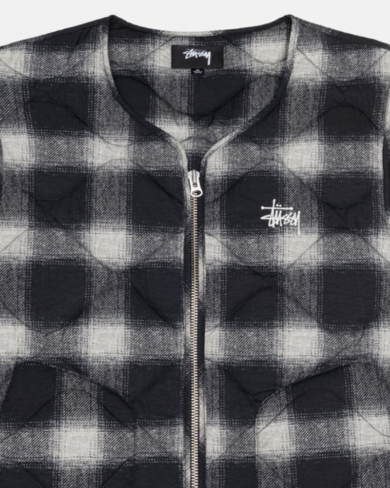 Stussy Plaid Nylon Liner Vest Men Vest Black | VLC-1750