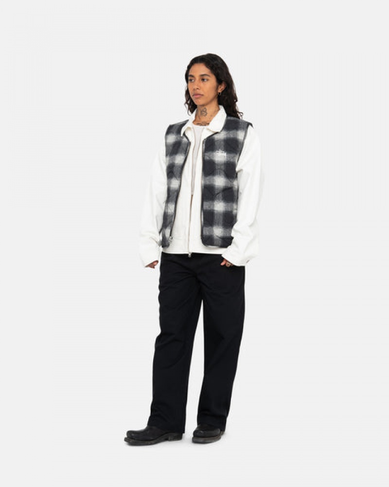 Stussy Plaid Nylon Liner Vest Men Vest Black | VLC-1750