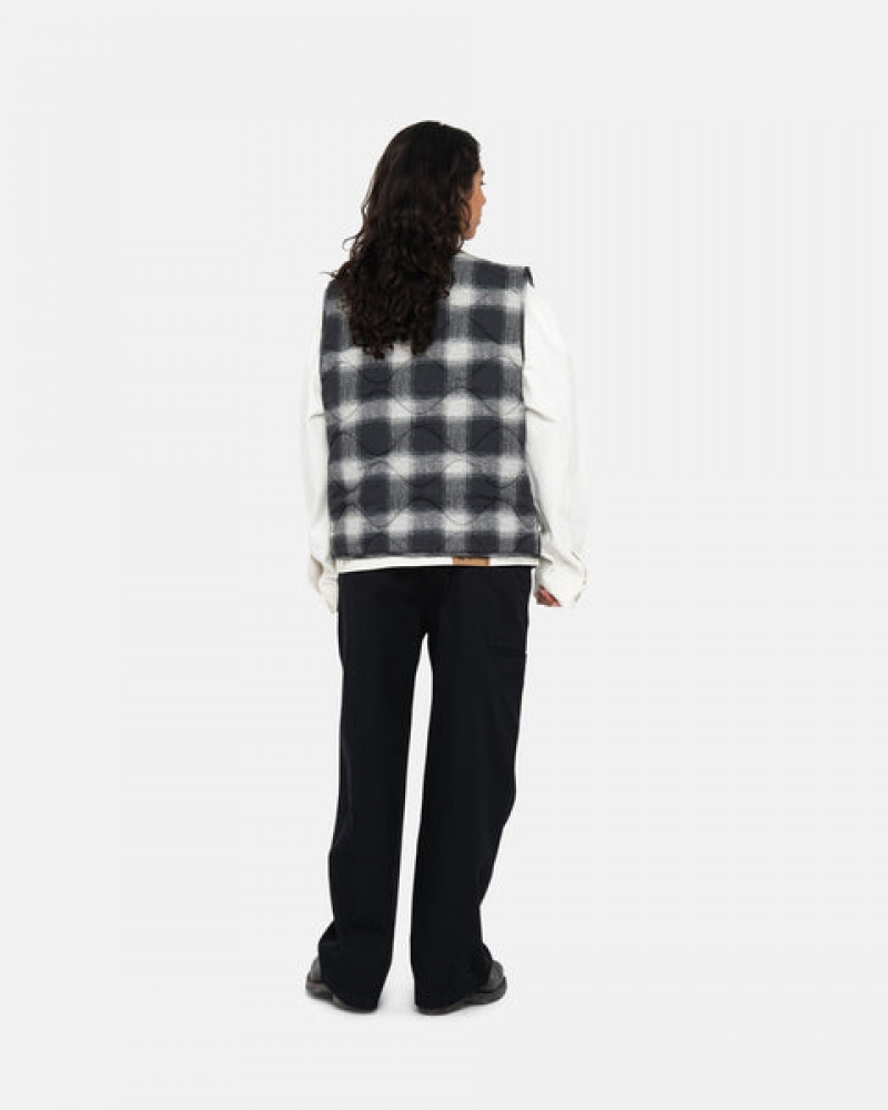 Stussy Plaid Nylon Liner Vest Men Vest Black | VLC-1750