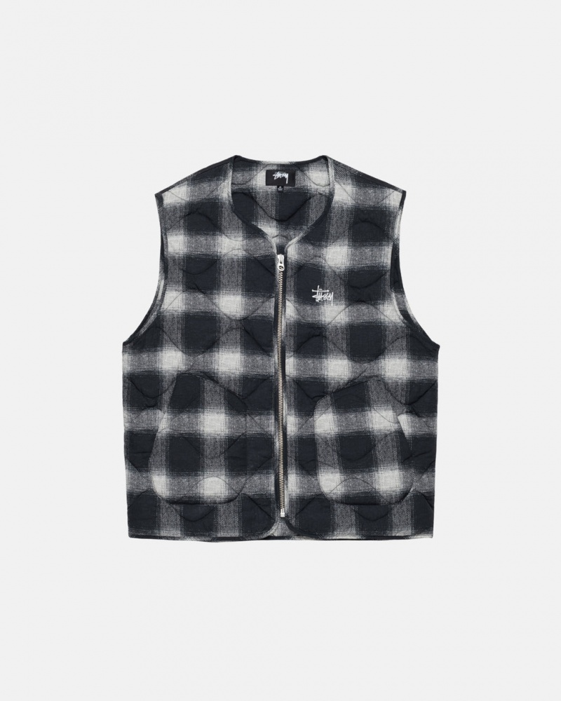 Stussy Plaid Nylon Liner Vest Men Vest Black | VLC-1750