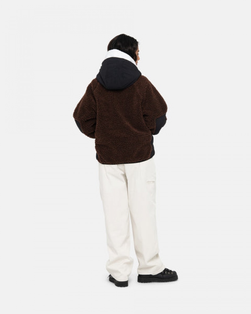 Stussy Sherpa Paneled Hooded Jacket Men Jackets Brown | FAP-7307