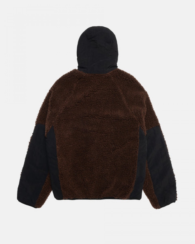 Stussy Sherpa Paneled Hooded Jacket Men Jackets Brown | FAP-7307