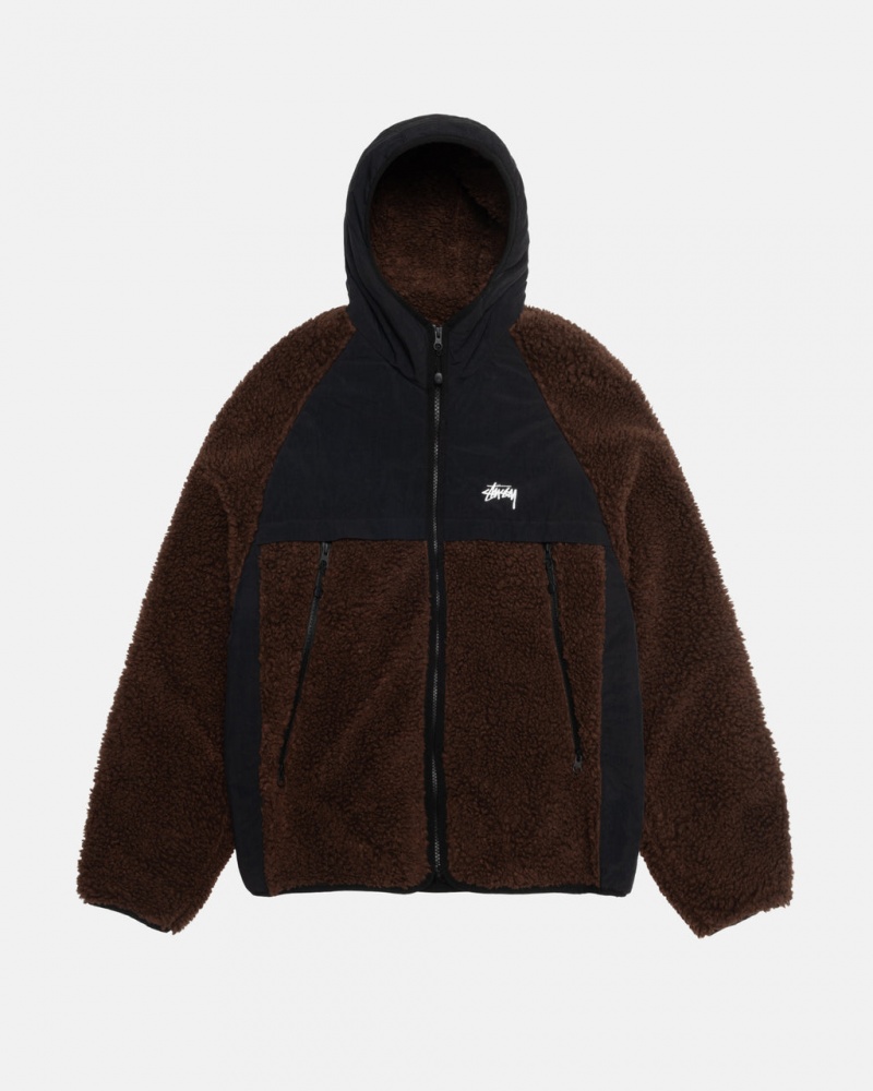 Stussy Sherpa Paneled Hooded Jacket Men Jackets Brown | FAP-7307