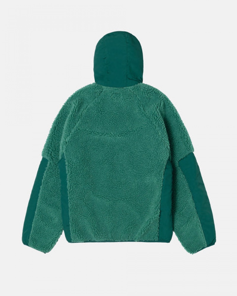 Stussy Sherpa Paneled Hooded Jacket Men Jackets Turquoise | IUT-4719