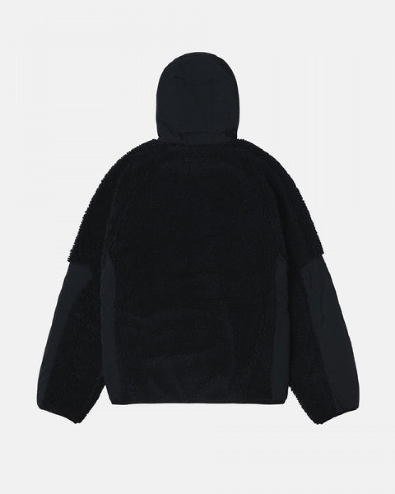 Stussy Sherpa Paneled Hooded Jacket Women Jackets Black | HVV-6621