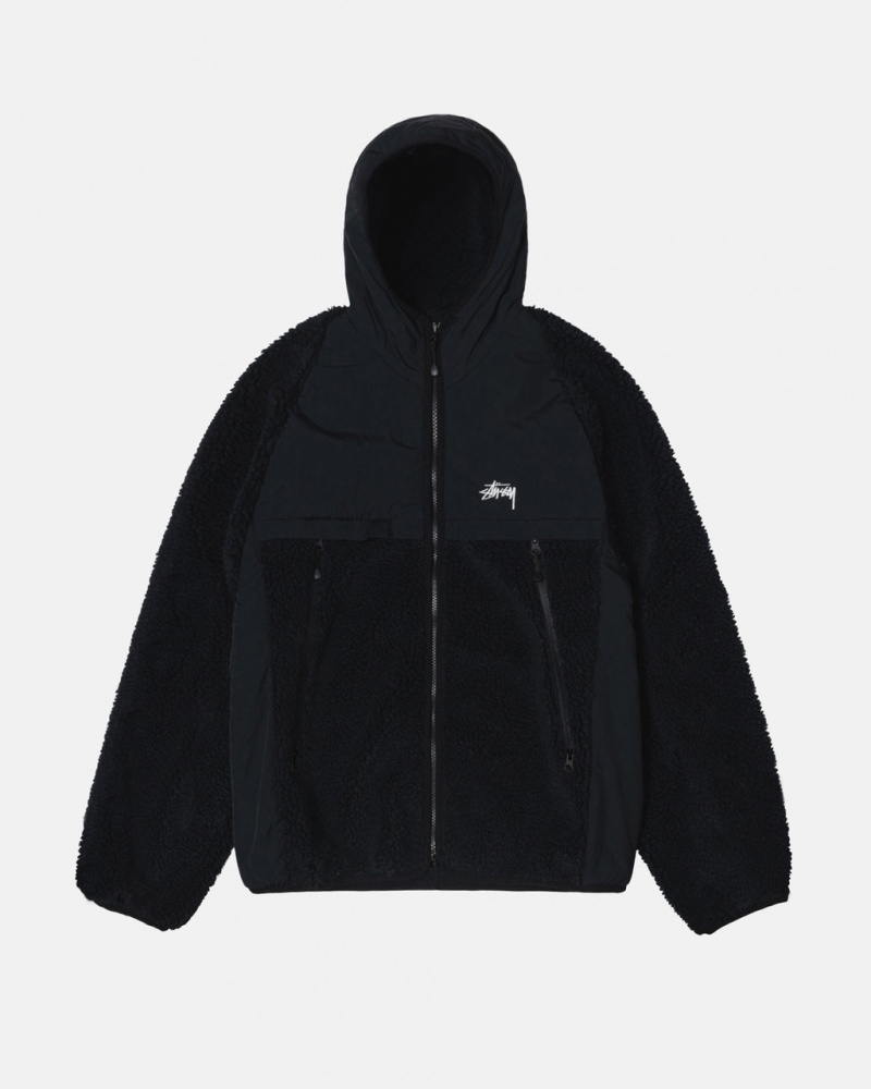 Stussy Sherpa Paneled Hooded Jacket Women Jackets Black | HVV-6621