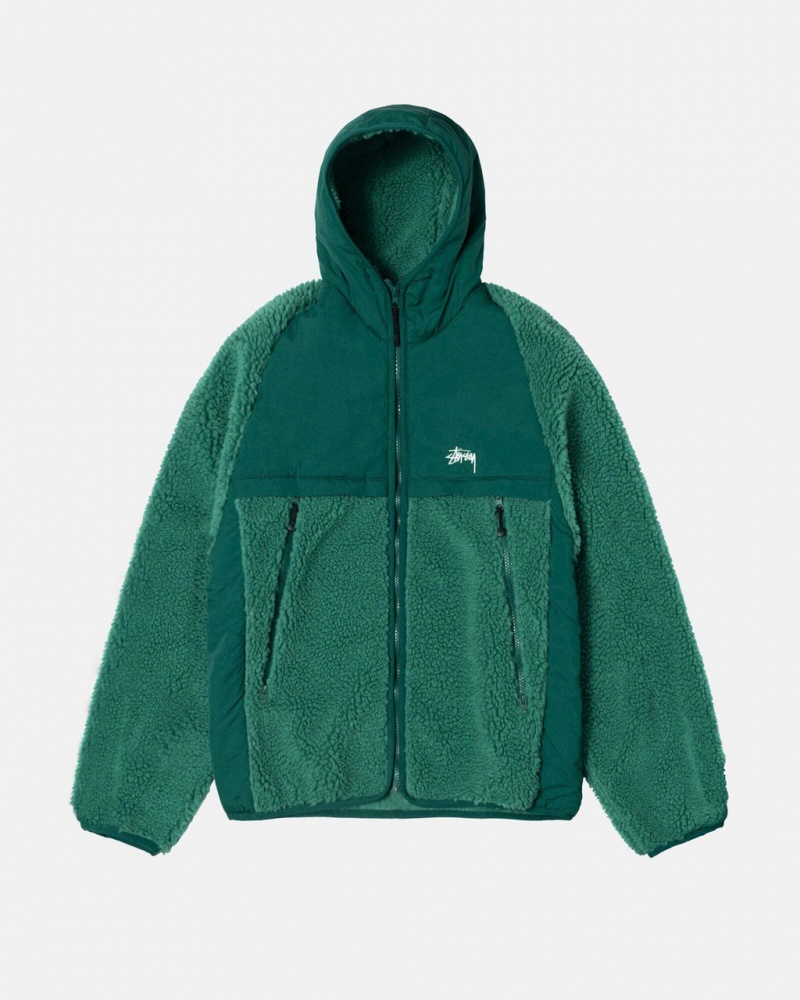 Stussy Sherpa Paneled Hooded Jacket Women Jackets Turquoise | WJL-5021