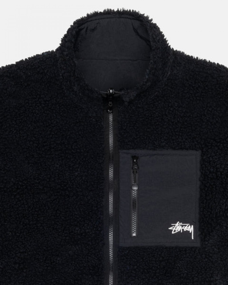 Stussy Sherpa Reversible Jacket Men Jackets Black | AOA-1514