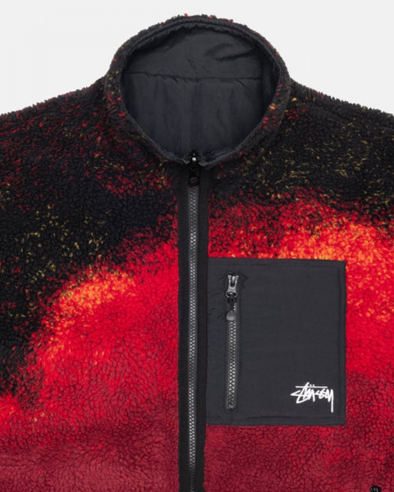 Stussy Sherpa Reversible Jacket Men Jackets Black / Red | HSG-7039