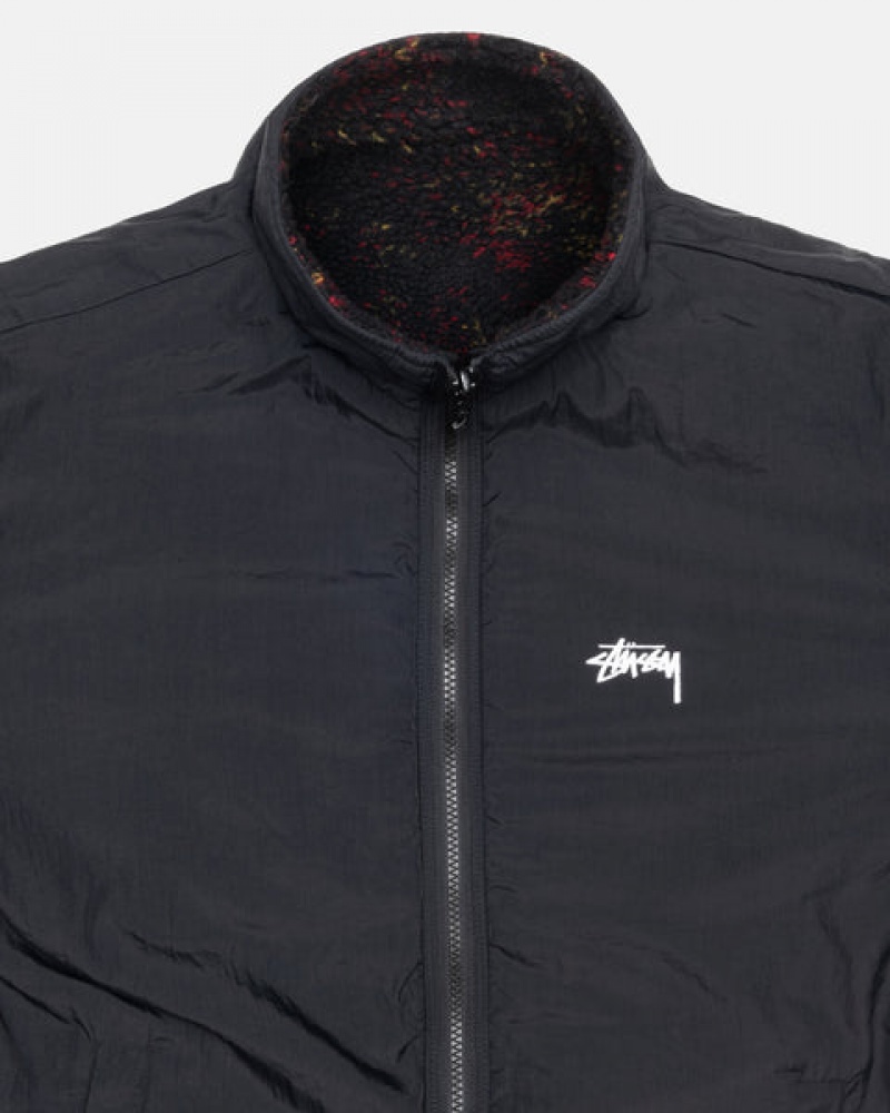 Stussy Sherpa Reversible Jacket Men Jackets Black / Red | HSG-7039