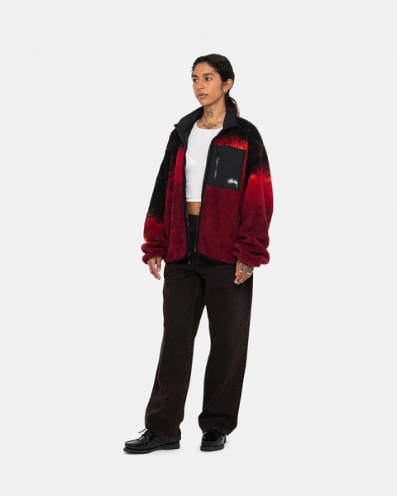 Stussy Sherpa Reversible Jacket Men Jackets Black / Red | HSG-7039