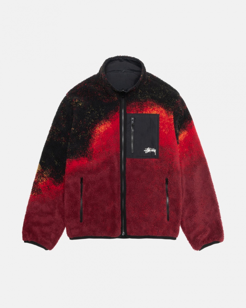 Stussy Sherpa Reversible Jacket Men Jackets Black / Red | HSG-7039