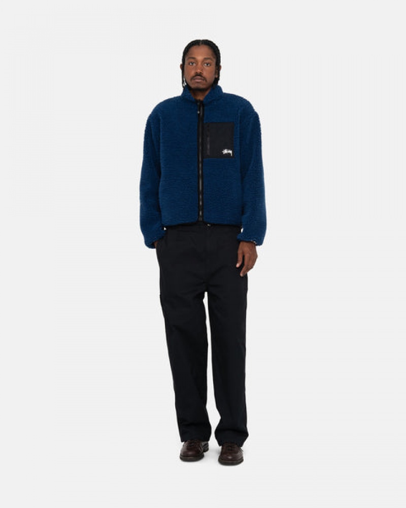 Stussy Sherpa Reversible Jacket Men Jackets Blue | CZE-4855