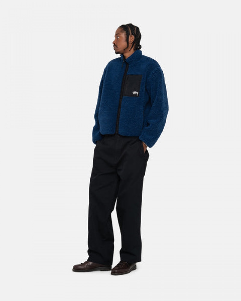 Stussy Sherpa Reversible Jacket Men Jackets Blue | CZE-4855